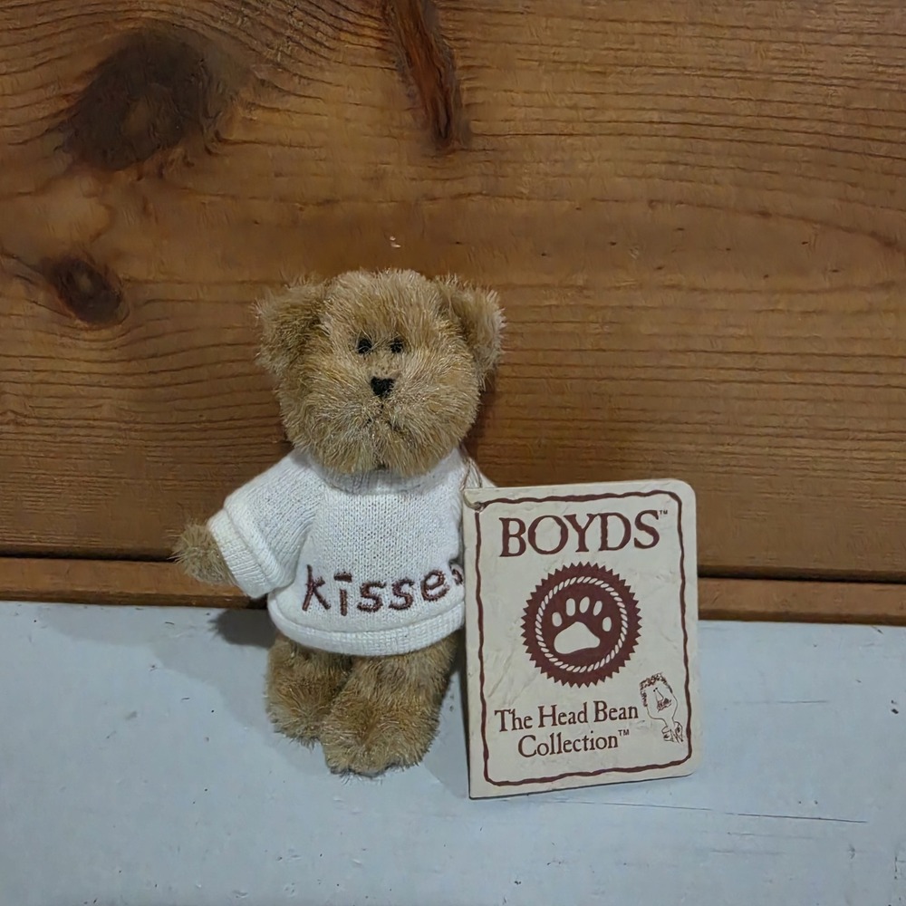 Boyds Bear Thinkin of Ya Kisses Loving Mini Message Sweater Plush 3.5" Rare HTF